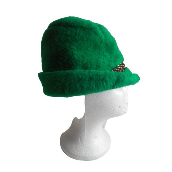 Vintage Bright Green Tyrolean / alpine Fedora like style hat w/ ear flaps - Picture 2 of 10